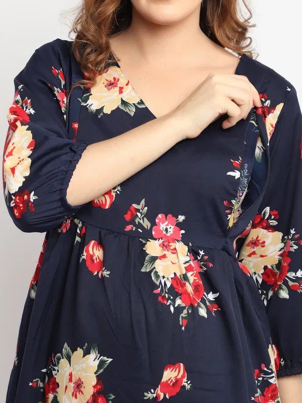 Maternity_Crepe_Floral_Print_Midi_Dress_For_Women