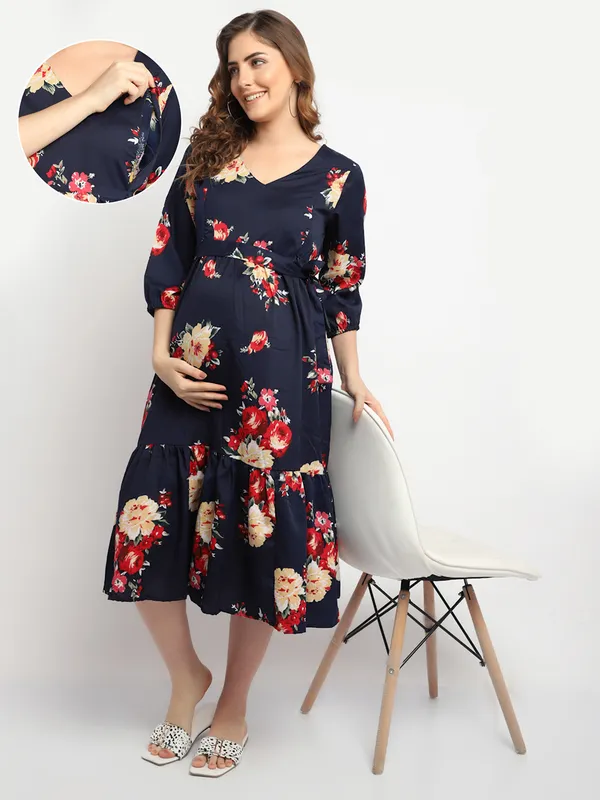 Maternity_Crepe_Floral_Print_Midi_Dress_For_Women