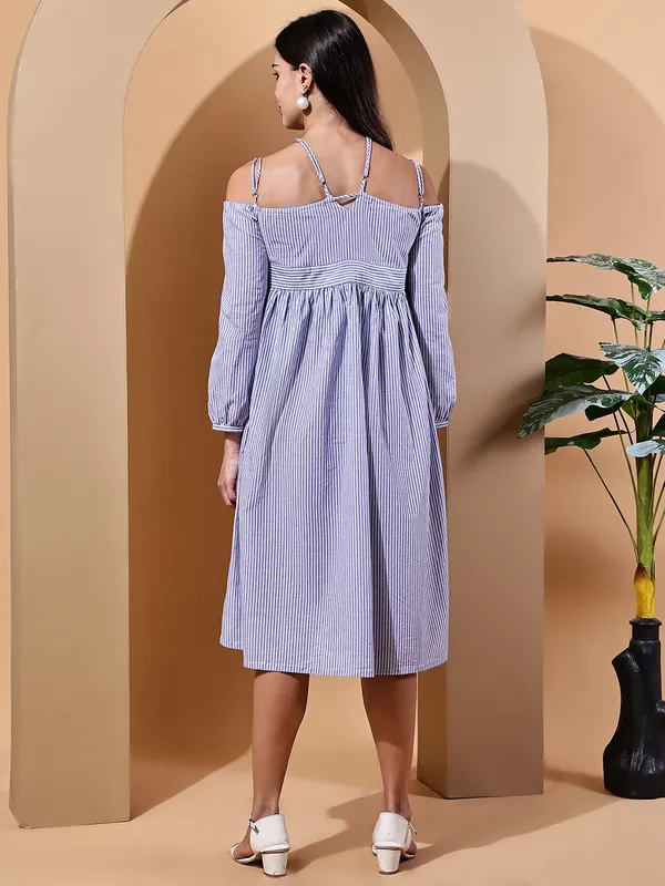 Blue_Stripes_Print_Cotton_Maternity_Midi_Dress_For_Women