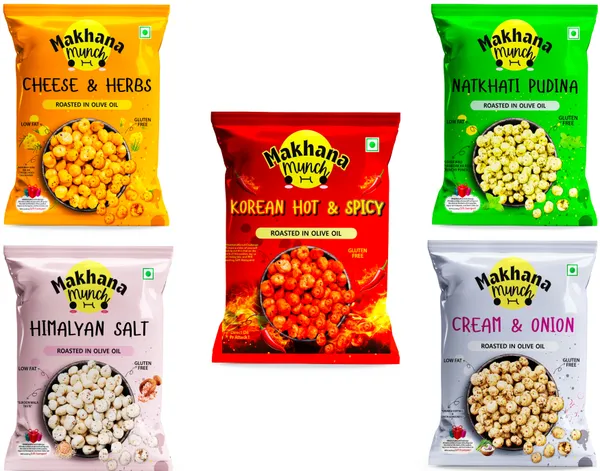 Makhana_Munch_Roasted_Makhana,_Variety_Trial_Pack,_Cheese_&_Herbs,_Korean_Hot_&_Spicy,_Natkhati_Pudina,_Himalayan_Salt,_Cream_&_Onion,_Gluten_Free,_Low_Fat_(14g_each)_(Pack_of_5)