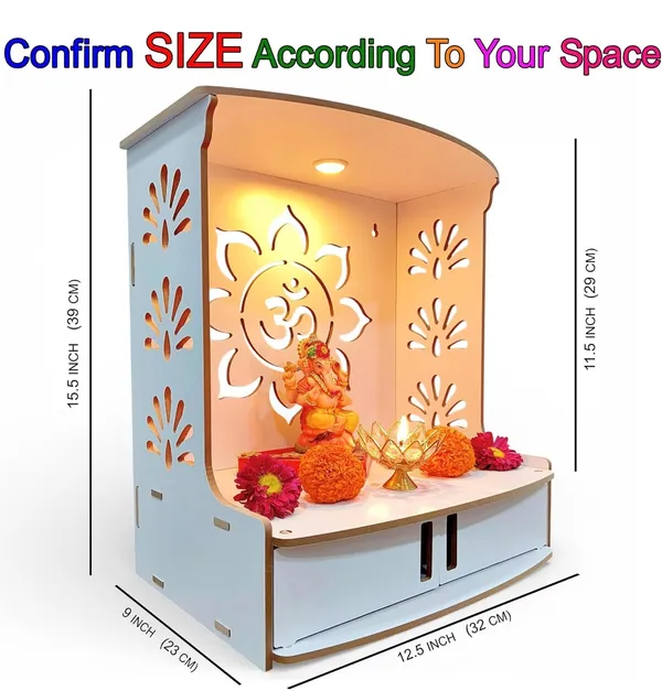 Beautiful_Wooden_Temple_|_MDF_Pooja_MANDIR_for_Home_and_Office_use_with_LED_SPOT_Light_|_Engineered_Wood_Pooja_Stand_with_Storage_Shelves_|_Size_-_H_15.5_x_L
12.5_x_W_9_inch