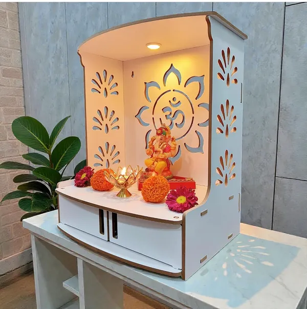 Beautiful_Wooden_Temple_|_MDF_Pooja_MANDIR_for_Home_and_Office_use_with_LED_SPOT_Light_|_Engineered_Wood_Pooja_Stand_with_Storage_Shelves_|_Size_-_H_15.5_x_L
12.5_x_W_9_inch
