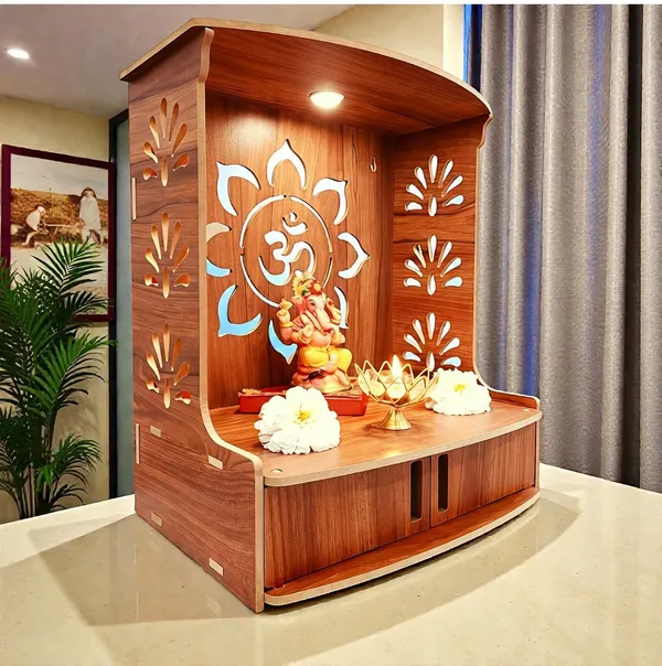 Beautiful_Wooden_Temple_|_MDF_Pooja_MANDIR_for_Home_and_Office_use_with_LED_SPOT_Light_|_Engineered_Wood_Pooja_Stand_with_Storage_Shelves_|_Size_-_H_15.5_x_L
12.5_x_W_9_inch