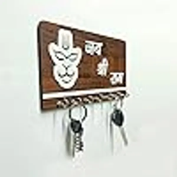White_And_Brown_AcrylicMdf_Shiny_Wall_Mounted_Key_Holder_For_Home_Office_Dining_Table_Kitchen_Use