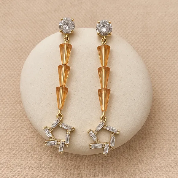 Amber_Crystal_Long_Drop_Earrings_for_Women_|_Gold_Plated_Geometric_Dangle_Earrings_|_Elegant_Party_&_Wedding_Jewelry
