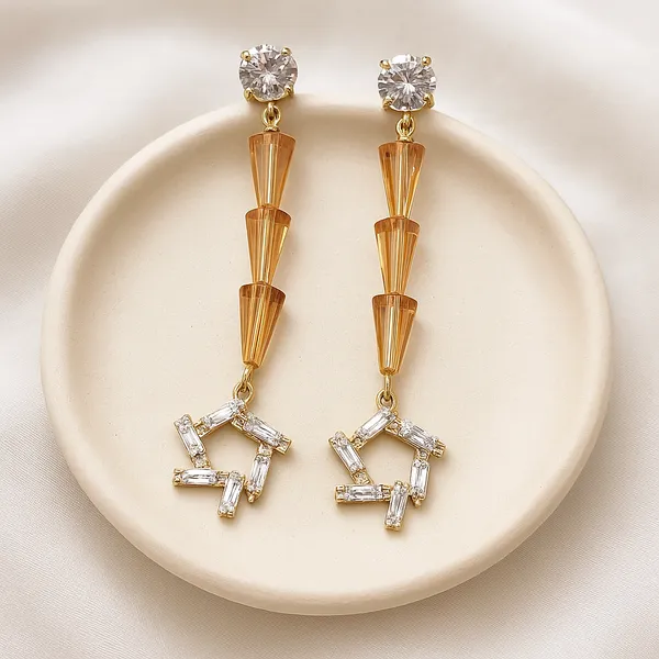Amber_Crystal_Long_Drop_Earrings_for_Women_|_Gold_Plated_Geometric_Dangle_Earrings_|_Elegant_Party_&_Wedding_Jewelry