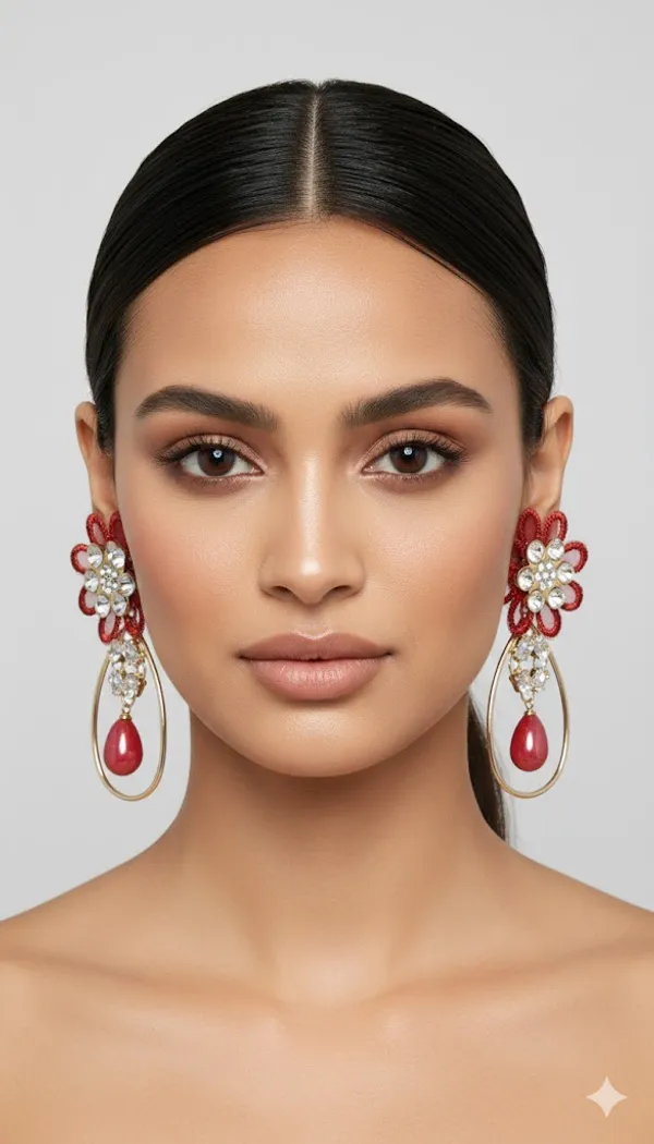 Antique_Flower_Earrings_with_Delicate_Pearls_Cubic_Zirconia_Alloy,_Copper_Drops_&_Danglers,_Hoop_Earring,_Earring_Set
