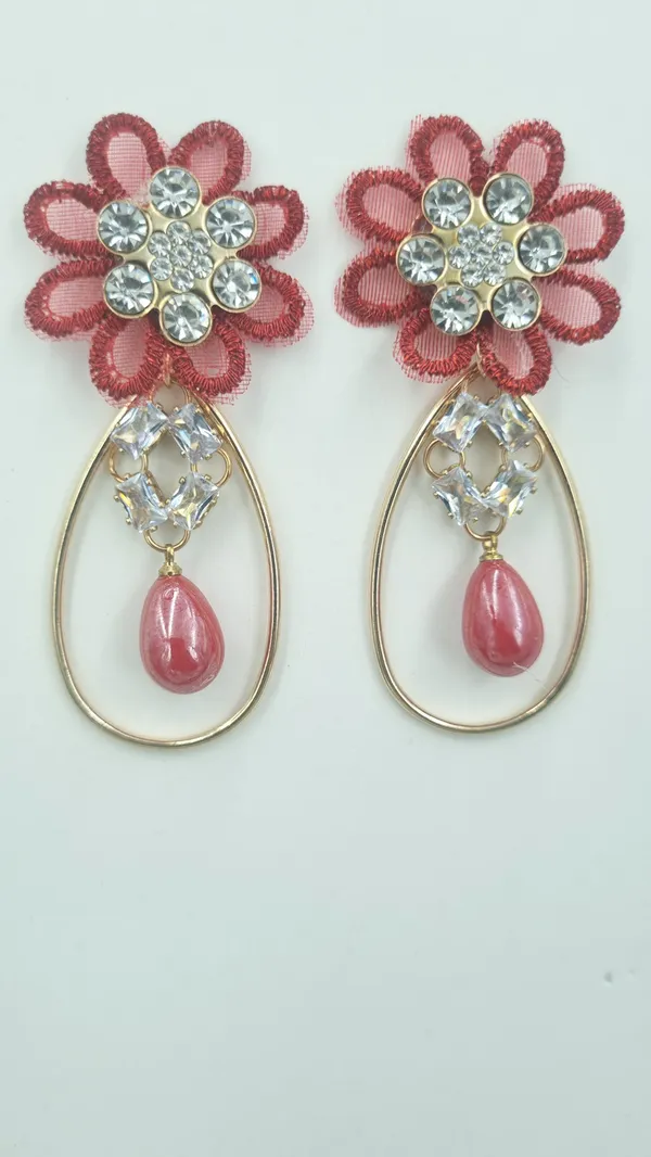 Antique_Flower_Earrings_with_Delicate_Pearls_Cubic_Zirconia_Alloy,_Copper_Drops_&_Danglers,_Hoop_Earring,_Earring_Set