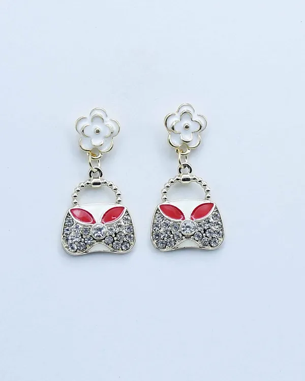 Gold-Tone_Bag_and_White_Flower_Drop_Earrings_Cubic_Zirconia_Alloy_Hoop_Earring