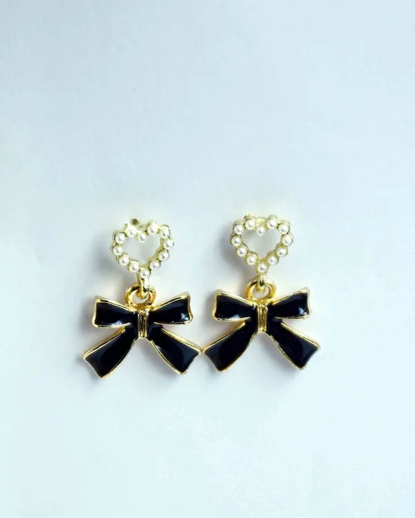 Trendy_Korean_Gold_Plated_Heart_And_Bow_Earrings_Alloy_Stud_Earring