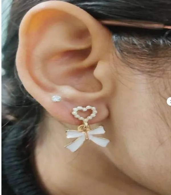 Trendy_Korean_Gold_Plated_Heart_And_Bow_Earrings_Alloy_Stud_Earring