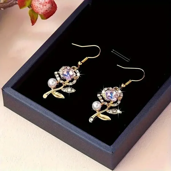Drop_Earrings_With_Rhinestones_And_Faux_Pearls,_Zinc_Alloy_Dangle_Earrings_Cubic_Zirconia_Alloy_Drops_&_Danglers