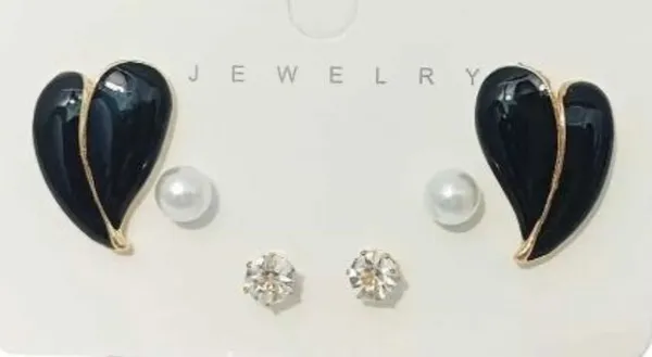 Trendy_Black_Heart_Pearl_&_Stone_Stud_Earrings_3_IN_1_Combo_Set_for_Women_Cubic_Zirconia_Brass_Stud_Earring