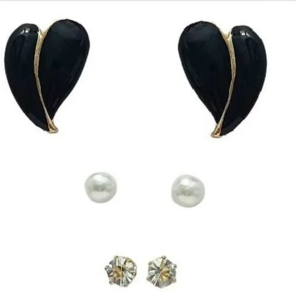 Trendy_Black_Heart_Pearl_&_Stone_Stud_Earrings_3_IN_1_Combo_Set_for_Women_Cubic_Zirconia_Brass_Stud_Earring