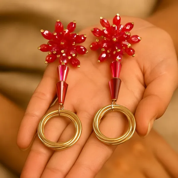 Trendy_new_design_Textured_Hoop_and_Stud_Earring_Set_Crystal_Copper_Crystal_Hoop_Earring