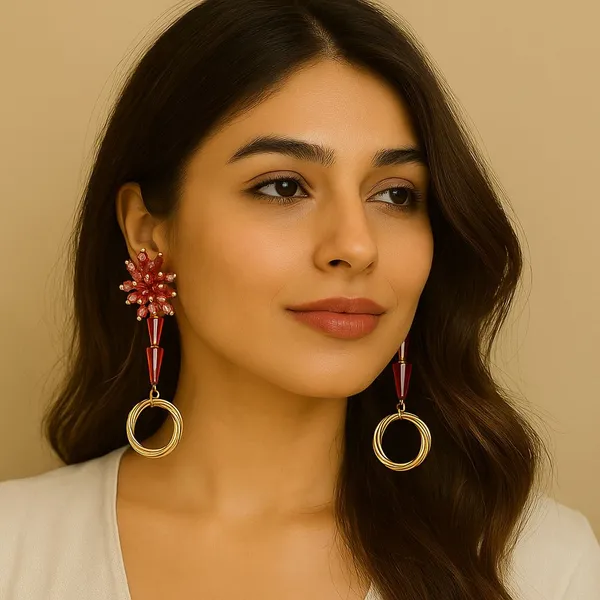 Trendy_new_design_Textured_Hoop_and_Stud_Earring_Set_Crystal_Copper_Crystal_Hoop_Earring