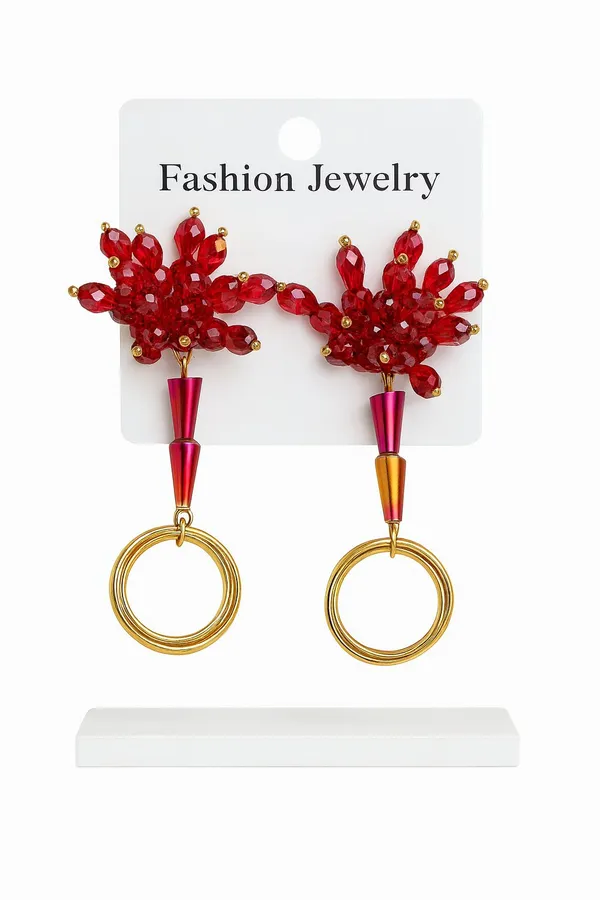 Trendy_new_design_Textured_Hoop_and_Stud_Earring_Set_Crystal_Copper_Crystal_Hoop_Earring