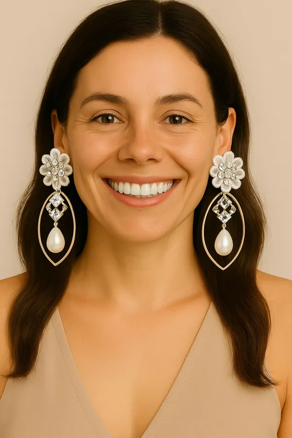 Antique_Flower_Earrings_with_Delicate_Pearls_Cubic_Zirconia_Alloy,_Copper_Drops_&_Danglers,_Hoop_Earring,_Earring_Set