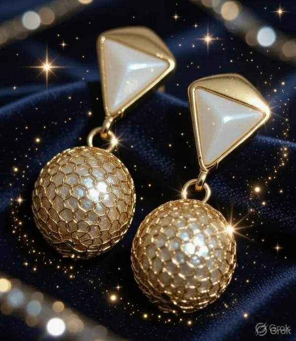 Elegant_Gold_Plated_Pearl_Drop_Earrings_for_Women_|_Triangle_Stud_with_Designer_Ball_Dangle_|_Party_&_Wedding_Fashion_Jewellery