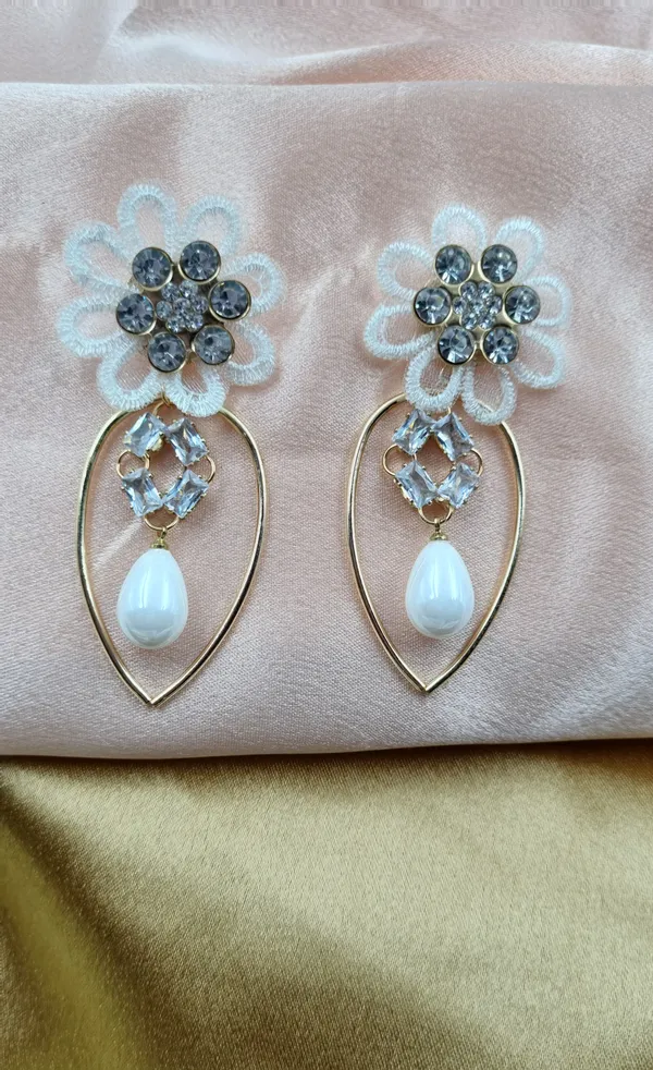 Floral_Crystal_Hoop_Drop_Earrings_for_Women_|_Black_Lace_Flower_Stud_with_Teardrop_Pearl_|_Statement_Party_Wear_Fashion_Jewelry