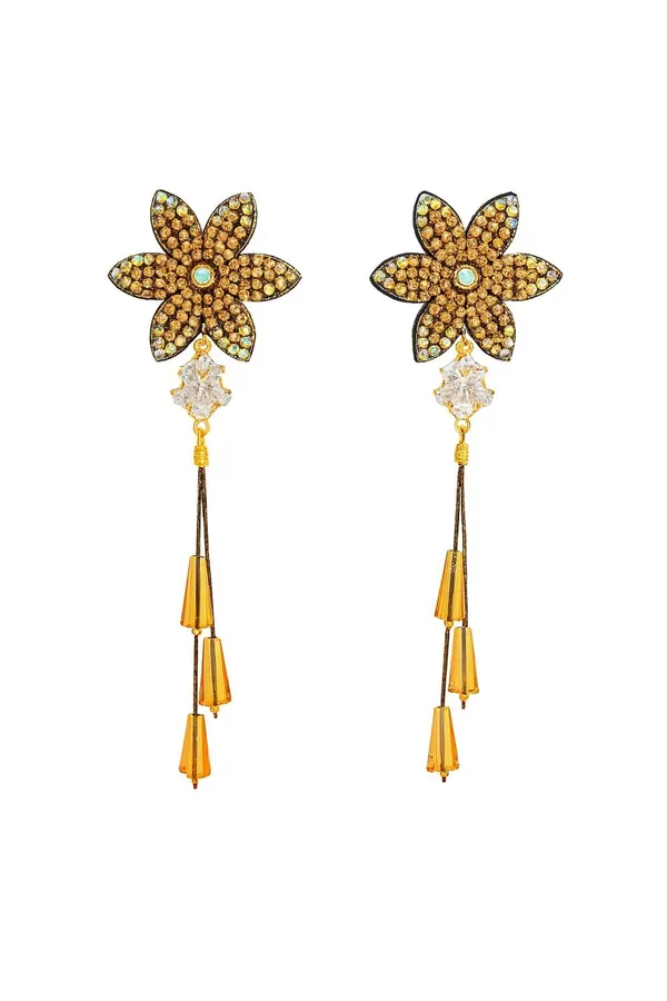 Floral_Yellow_Rhinestone_Long_Drop_Earrings_for_Women
