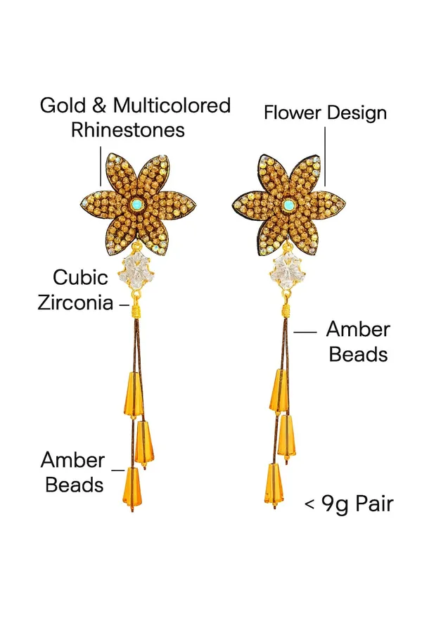 Floral_Yellow_Rhinestone_Long_Drop_Earrings_for_Women