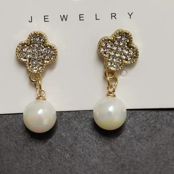 Gold_Clover_Pearl_Drop_Earrings_for_Women_|_Crystal_Stud_Designer_Earrings_|_Elegant_Party_Wear_Jewelry