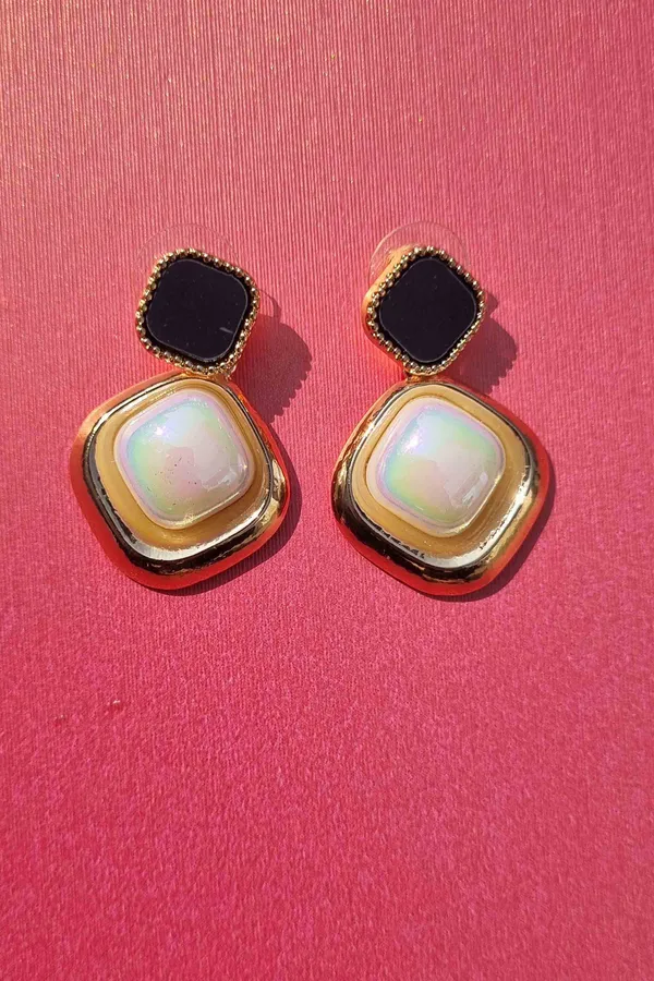 Gold_Geometric_Pearl_Drop_Earrings_for_Women_|_Black_Stud_Designer_Earrings_|_Trendy_Fashion_Jewelry