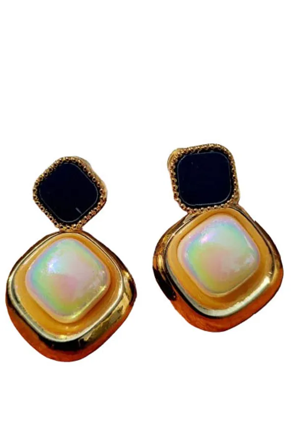 Gold_Geometric_Pearl_Drop_Earrings_for_Women_|_Black_Stud_Designer_Earrings_|_Trendy_Fashion_Jewelry