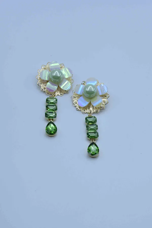 Green_Rhinestone_and_Pearl_Drop_Earrings_Crystal_Brass,_Crystal_Drops_&_Danglers,_Earring_Set