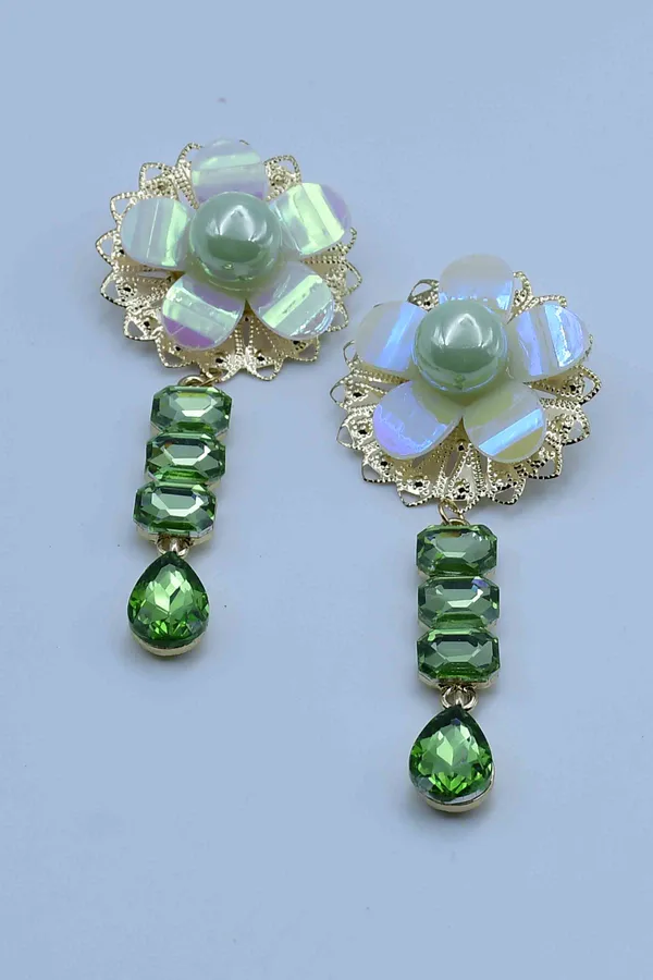 Green_Rhinestone_and_Pearl_Drop_Earrings_Crystal_Brass,_Crystal_Drops_&_Danglers,_Earring_Set