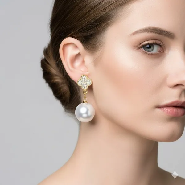 Gold_Clover_Pearl_Drop_Earrings_for_Women_|_Crystal_Stud_Designer_Earrings_|_Elegant_Party_Wear_Jewelry