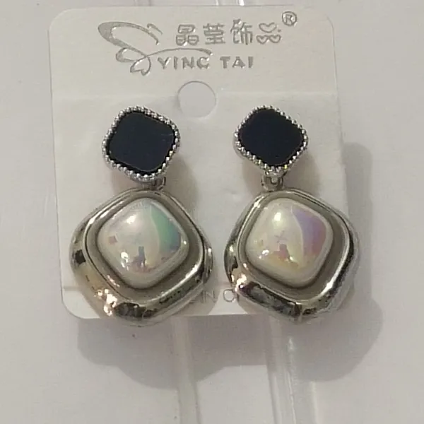 Silver_Geometric_Pearl_Drop_Earrings_for_Women_|_Black_Stud_Designer_Earrings_|_Trendy_Fashion_Jewelry