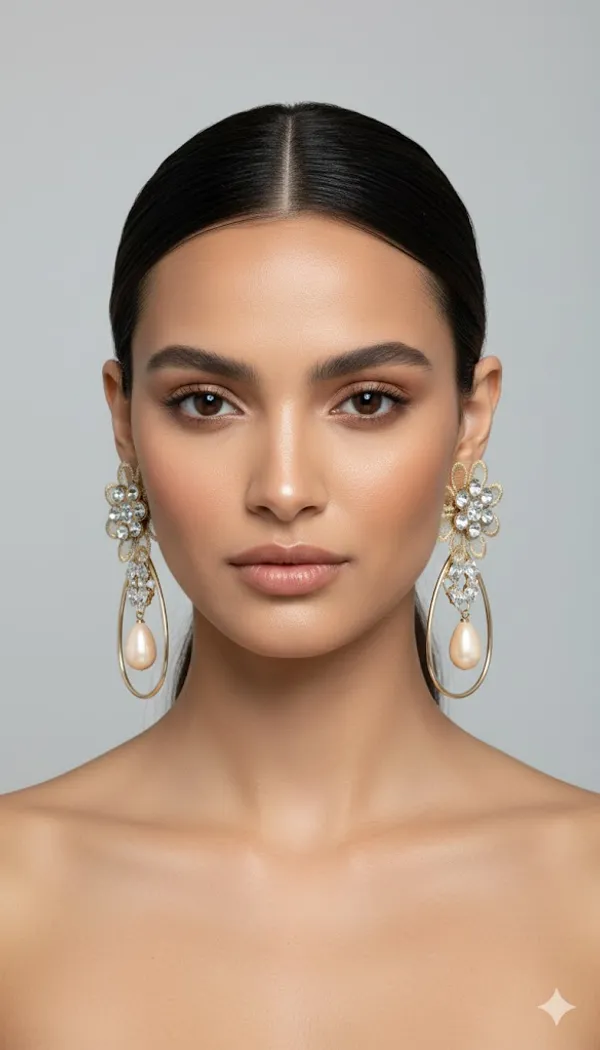 Antique_Flower_Earrings_with_Delicate_Pearls_Cubic_Zirconia_Alloy,_Copper_Drops_&_Danglers,_Hoop_Earring,_Earring_Set