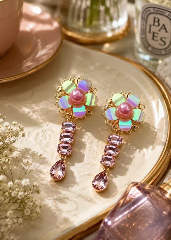 Red_Rhinestone_and_Pearl_Drop_Earrings_Crystal_Brass,_Crystal_Drops_&_Danglers,_Earring_Set
