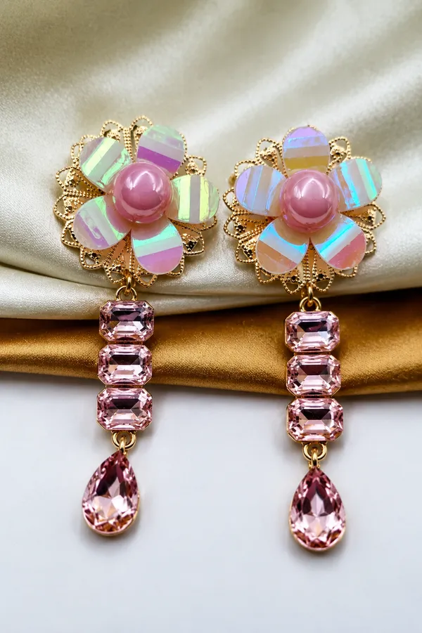 Red_Rhinestone_and_Pearl_Drop_Earrings_Crystal_Brass,_Crystal_Drops_&_Danglers,_Earring_Set