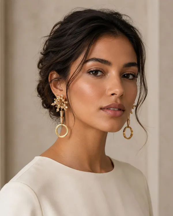 Trendy_new_design_Textured_Hoop_and_Stud_Earring_Set_Crystal_Copper,_Crystal_Hoop_Earring