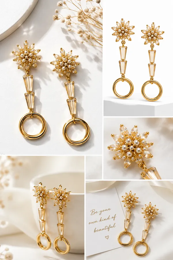 Trendy_new_design_Textured_Hoop_and_Stud_Earring_Set_Crystal_Copper,_Crystal_Hoop_Earring