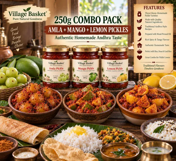 Combo_of_250gm_Homemade_Amla_Mango_and_Lemon_Pickle_using_Woodpressed_Oil