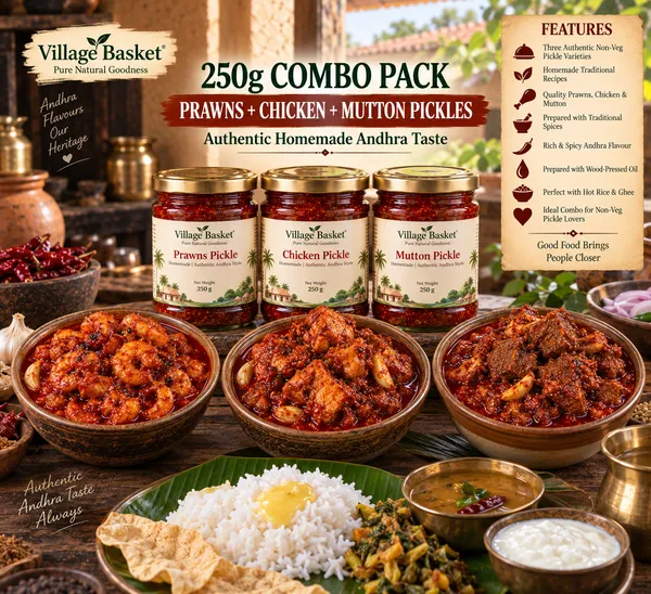 Combo_of_250gm_Homemade_Chicken_Mutton_and_Prawn_Pickle_using_Woodpressed_Oil
