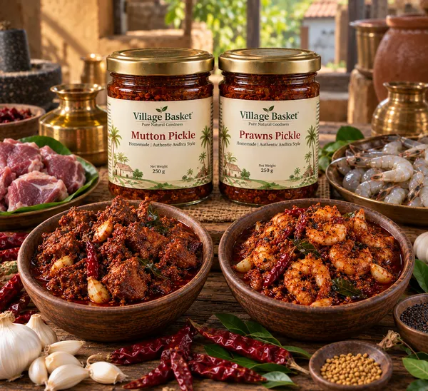 Combo_of_250gm_Homemade_Mutton_and_Prawns_Pickle_using_Woodpressed_Oil