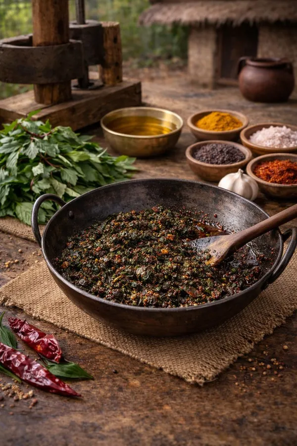 Homemade_Gongura_Pickle_Using_Wood_Pressed_Oil