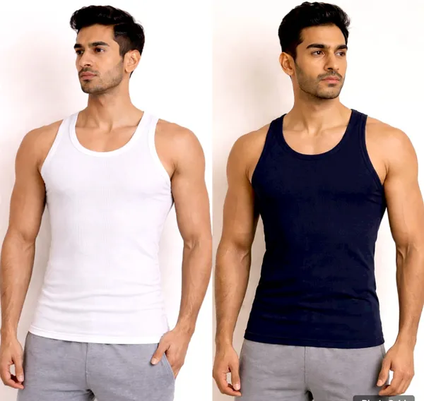 Navy_And_White_Slim_Fit_Ribbed_Plain_Cotton_Vest_For_Men_Combo_Set_Pack_Of_2