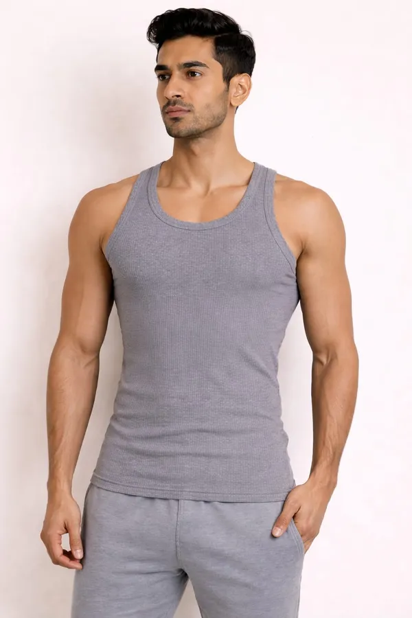 Grey_Slim_Fit_Ribbed_Plain_Cotton_Vest_For_Men