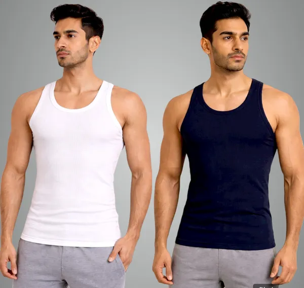 Navy_And_White_Slim_Fit_Ribbed_Plain_Cotton_Vest_For_Men_Combo_Set_Pack_Of_2