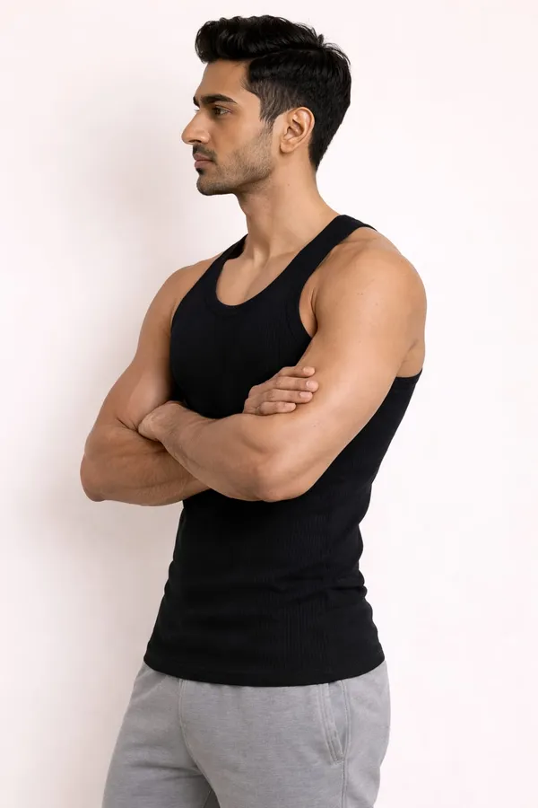Grey_And_Black_Slim_Fit_Ribbed_Plain_Cotton_Vest_For_Men_Combo_Set_Pack_Of_2