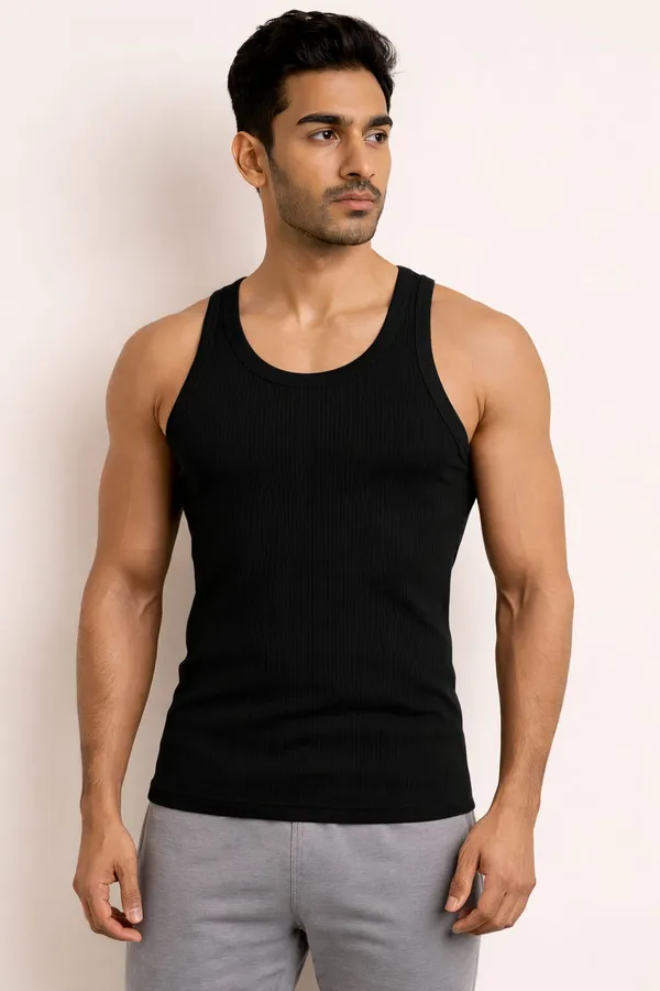 Grey_And_Black_Slim_Fit_Ribbed_Plain_Cotton_Vest_For_Men_Combo_Set_Pack_Of_2