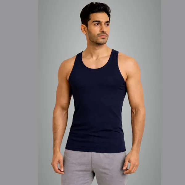Navy_Slim_Fit_Ribbed_Plain_Cotton_Vest_For_Men