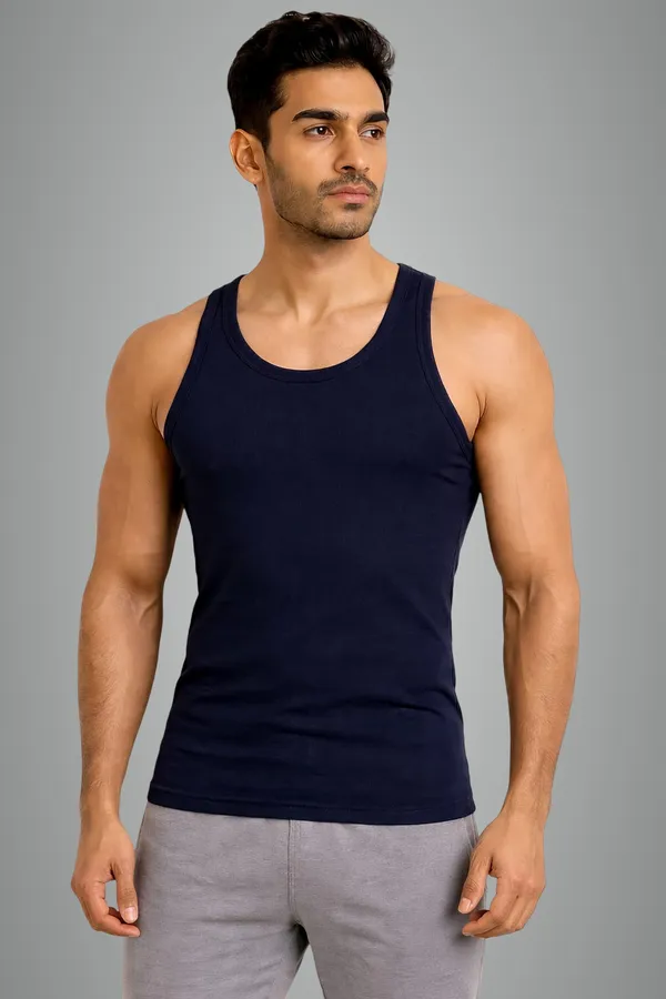 Navy_Slim_Fit_Ribbed_Plain_Cotton_Vest_For_Men