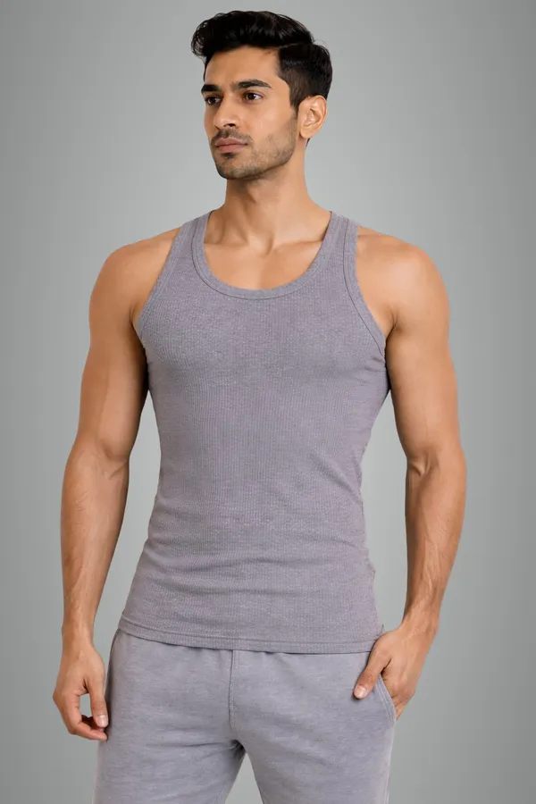 Grey_Slim_Fit_Ribbed_Plain_Cotton_Vest_For_Men